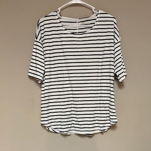 Lands' End Black and White Striped Short Sleeve Tee